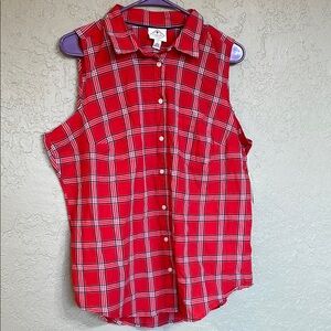 St. John's Bay Red Plaid Cotton Shirt